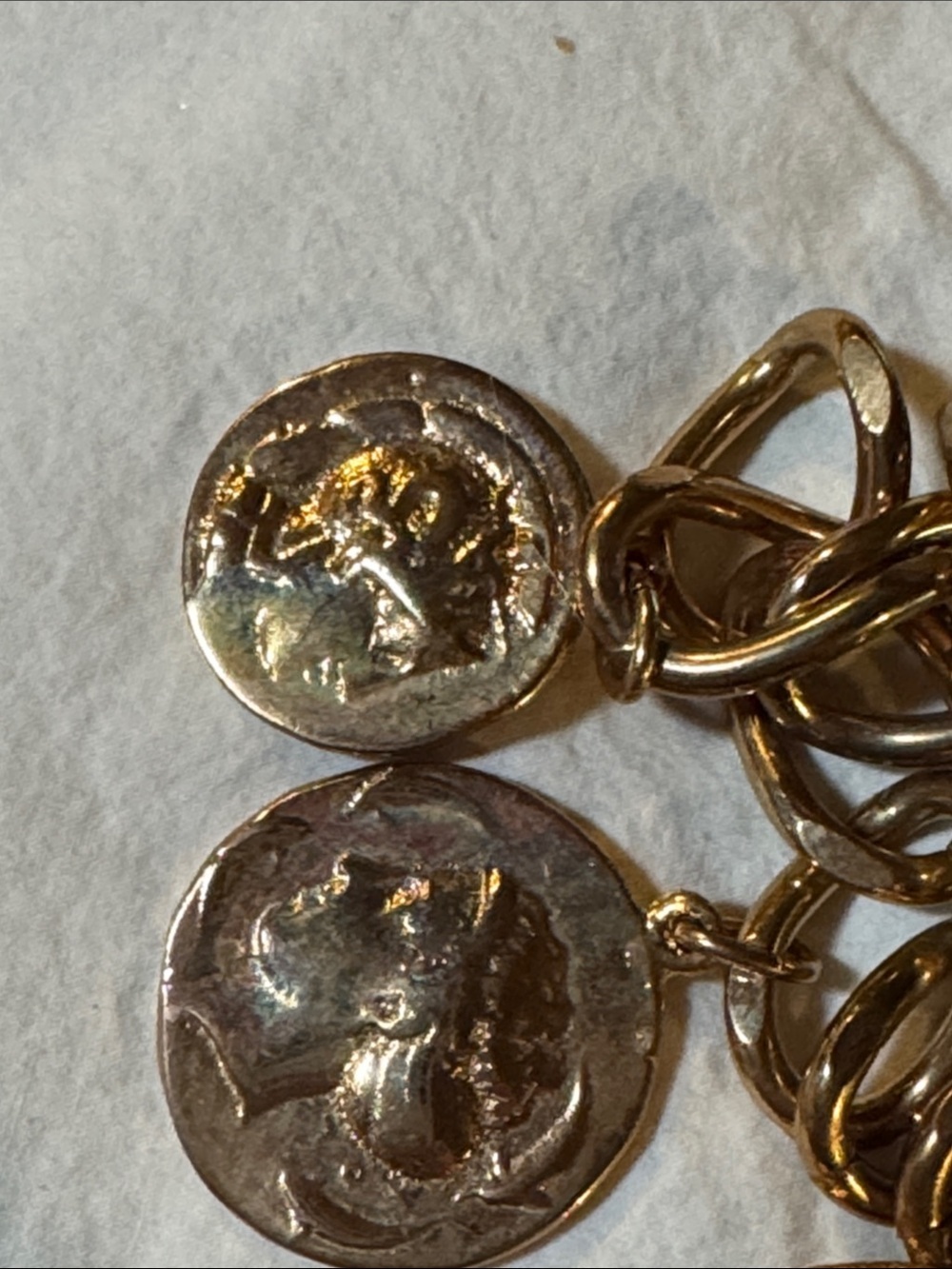 Gold Coin Charm Link Necklace - Women's Gold Tone Statement - Picture 5 of 6